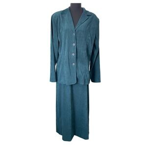 Studio C Skirt Suit Women 16 Teal Green Vintage 90s Minimalist Career Set Office